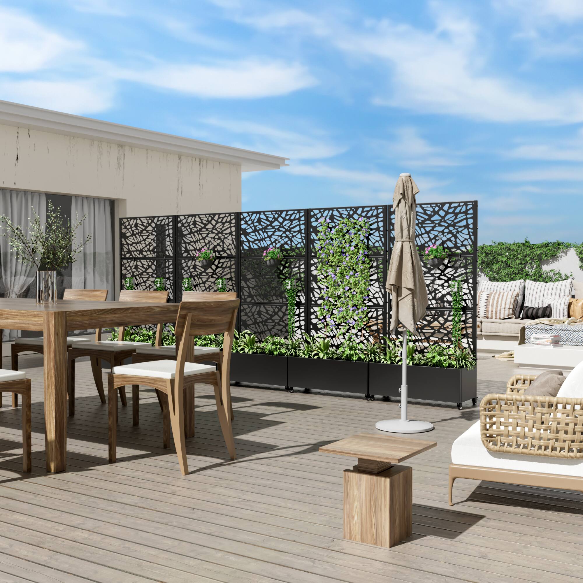 Alt View 2. PexFix - 72 in. H x 35 in. W Net Pattern Rectangle Metal Planter Box Raised Garden Beds with Trellis-Ideal for Balcony - Black.