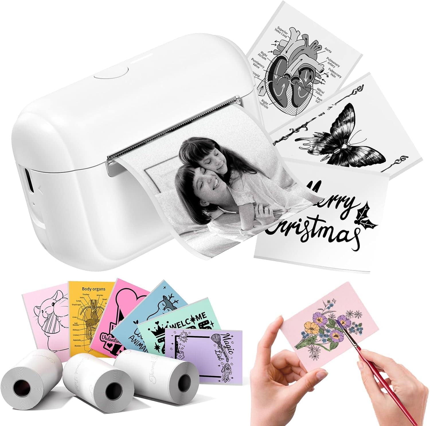 Phomemo - Q02E TagPod Mini Sticker Printer with 3 Rolls of Paper - White