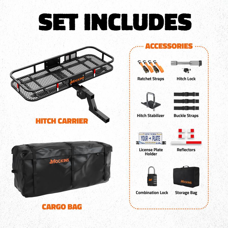 Lood Lock Mockins 60 in. x 20 in. x 6 in. Raised Trailer Hitch Cargo Carrier ...