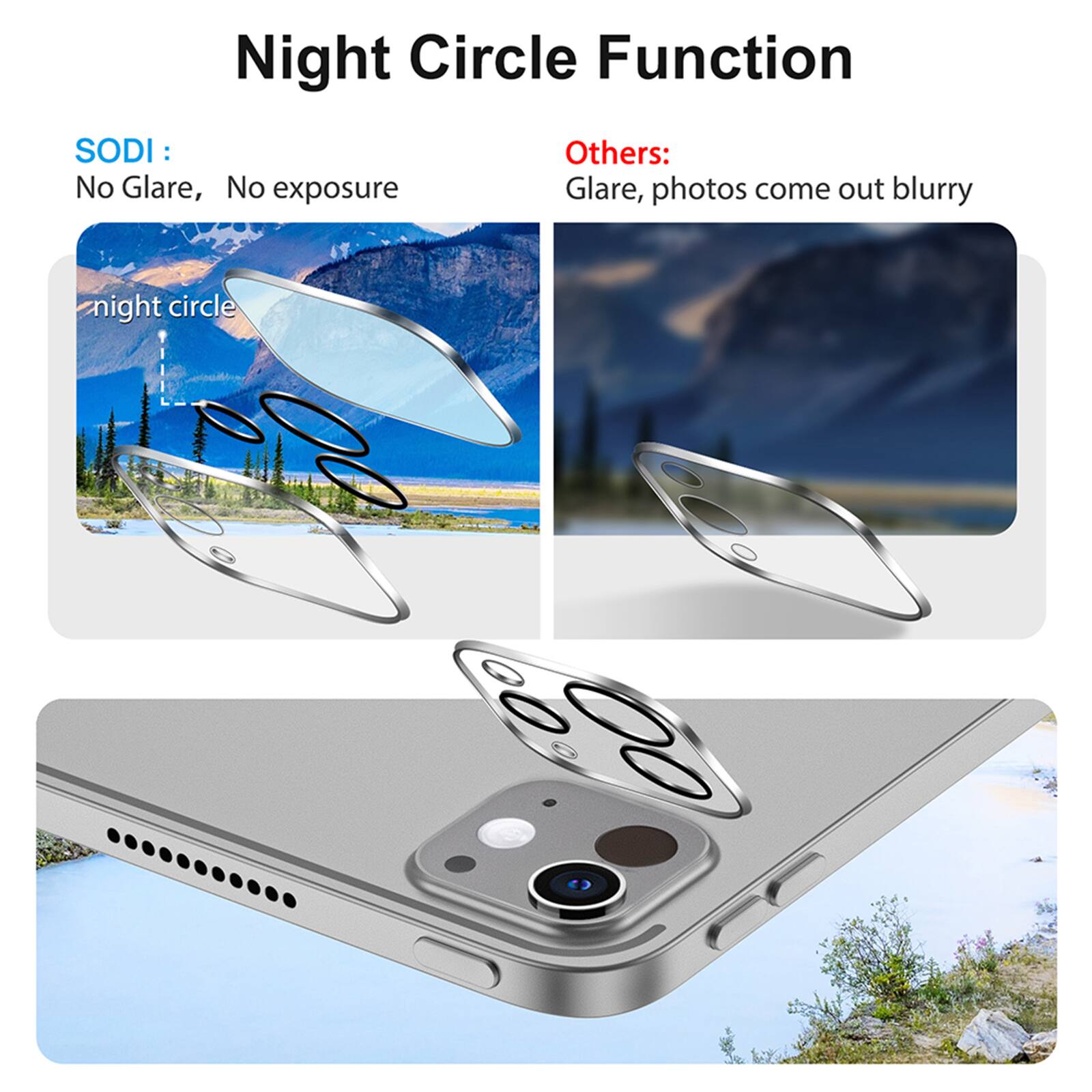 Night Circle Function: SODI - No Glare, No Exposure. Others - Glare, photos come out blurry.