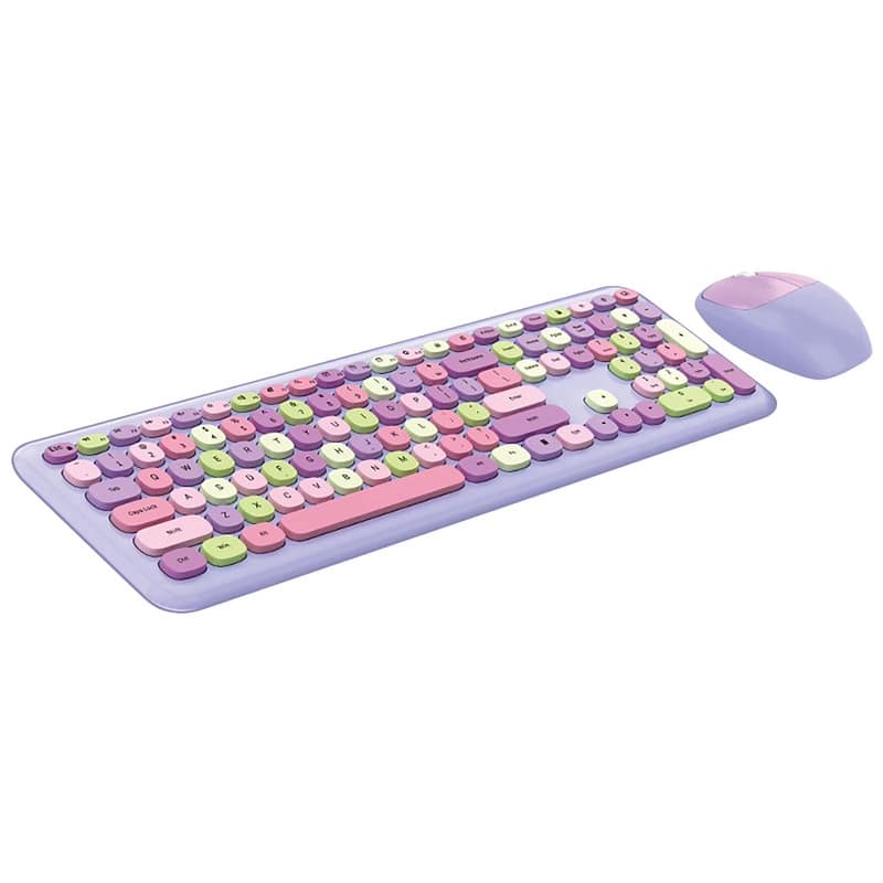 Luckbyte - Retro 110-Key Wireless Keyboard & Mouse Combo - Vintage Typewriter Style with Round Punk Keycaps for PC & Laptop - Purple