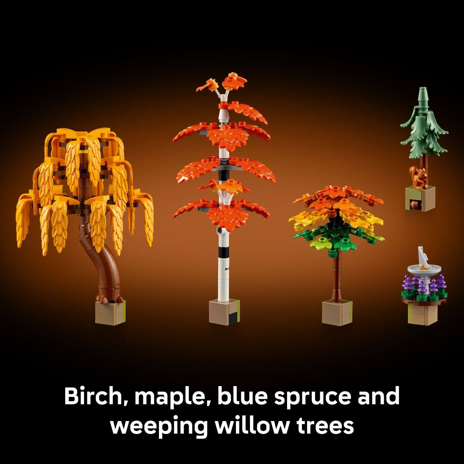 Birch, maple, blue spruce and weeping willow trees