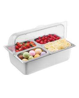 VEVOR - Countertop Food Serving Display Container, 4 Pan Stainless Steel Food Serving Tray - Stainless Steel Silver