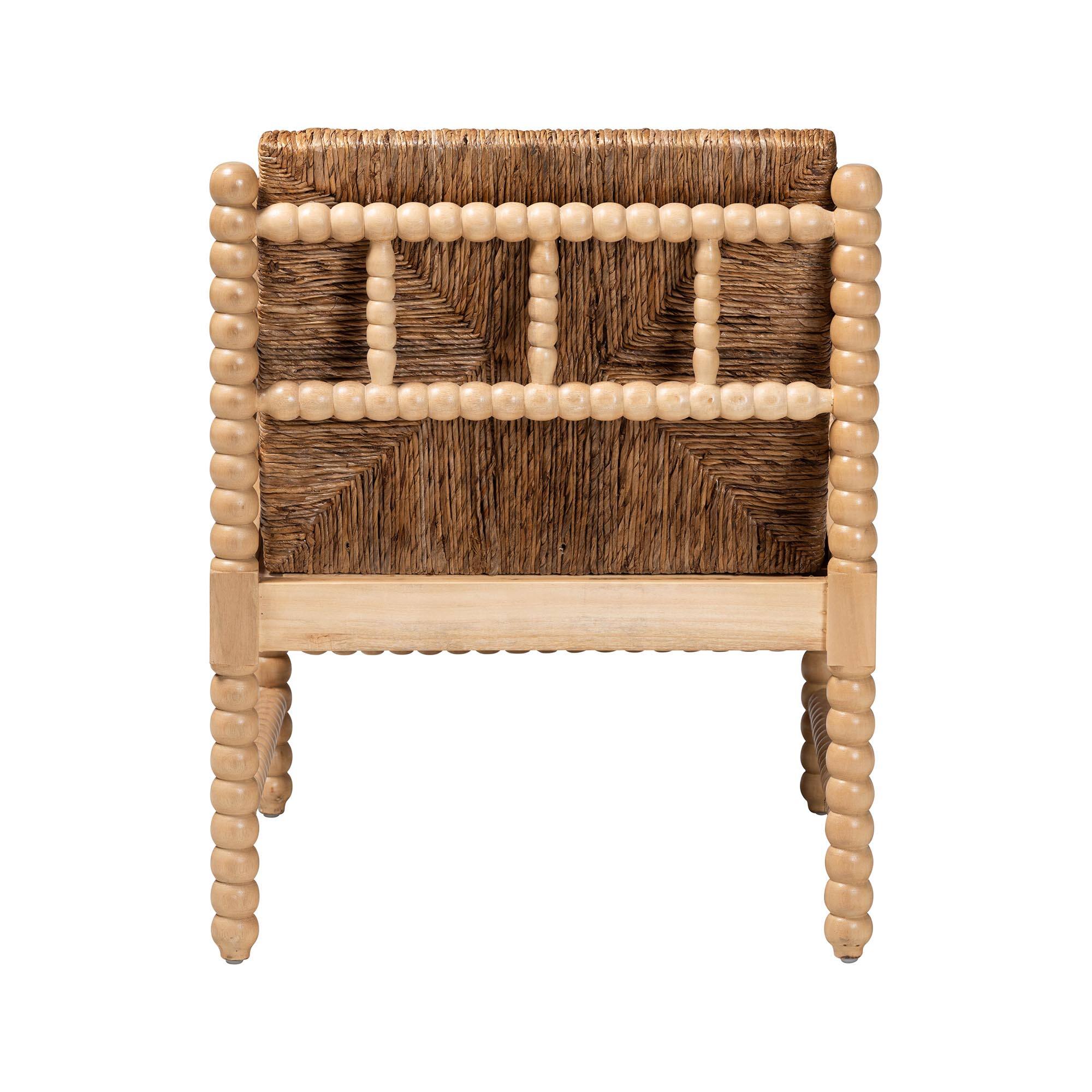 Back. bali & pari - bali & pari Dolores Woven Seagrass Armchair with Bobbin Frame - Acacia Brown/Natural Brown.