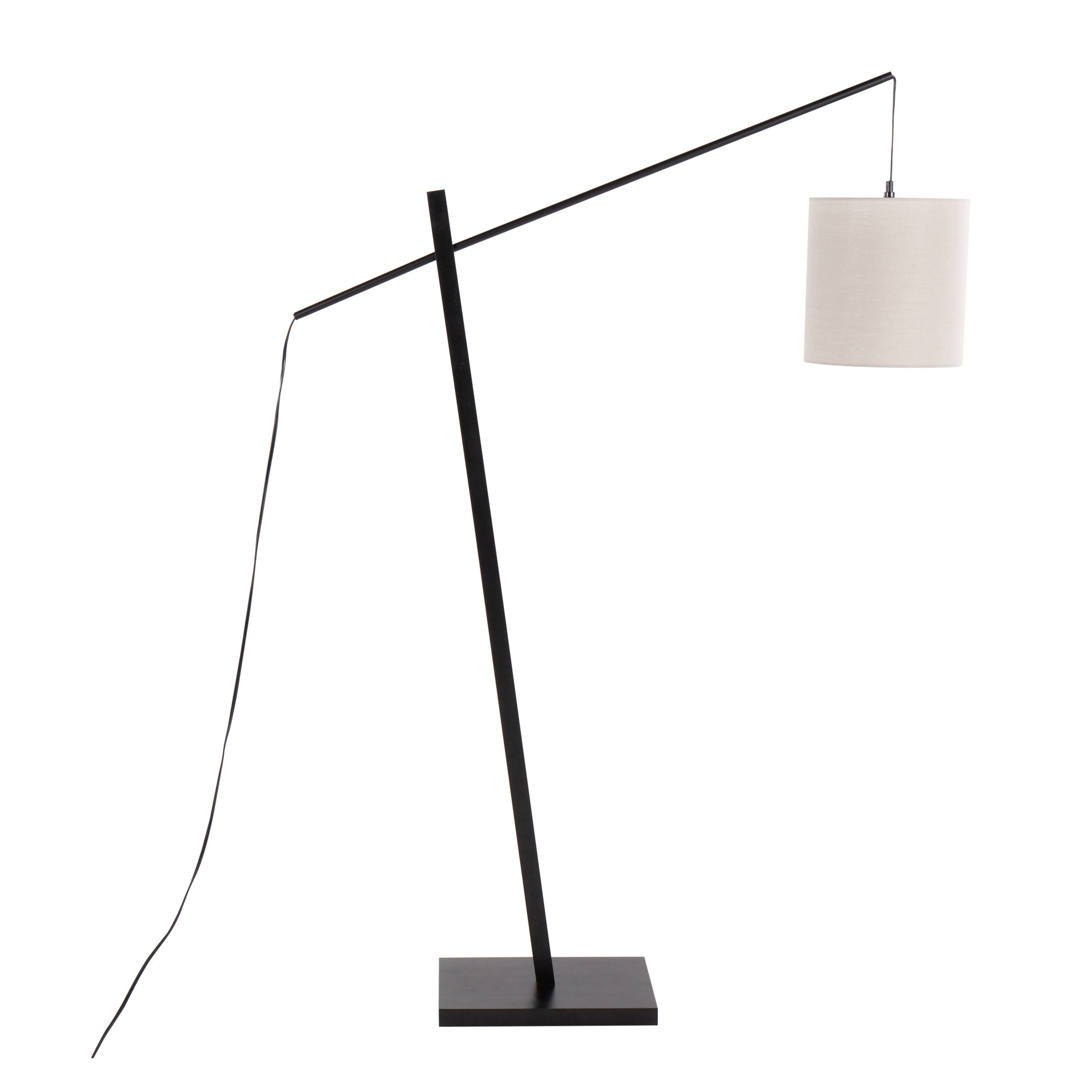 Left. Loheer - Loheer Contemporary Floor Lamp Black Wood Steel Grey Fabric Shade 60 Inch Tall Standing Lamp for Living Room - Black.