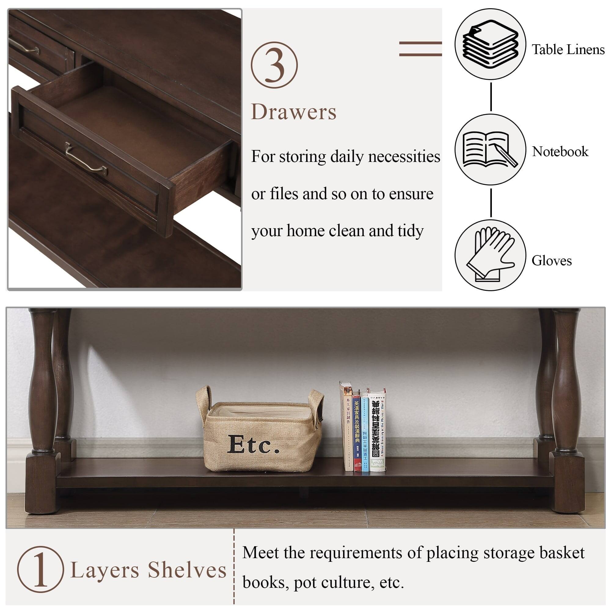 3 Drawers  
For storing daily necessities or files and so on to ensure your home clean and tidy  
Table Linens  
Notebook  
Gloves  

1 Layers Shelves  
Meet the requirements of placing storage basket books, pot culture, etc.