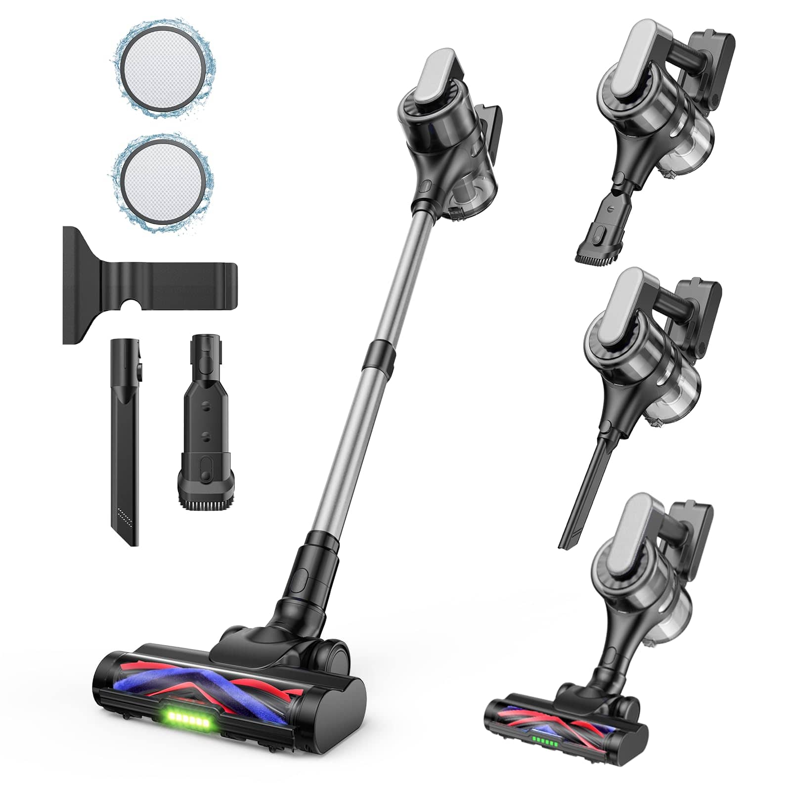 MOOSOO - Lightweight Cordless Vacuum, 36Kpa Powerful Suction, 55 mins runtime, Stick Vacuum for Hard Floor Carpet Pet Hair - Black&Silver