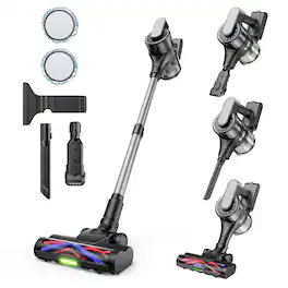 MOOSOO - Lightweight Cordless Vacuum, 36Kpa Powerful Suction, 55 mins runtime, Stick Vacuum for Hard Floor Carpet Pet Hair - Black&Silver