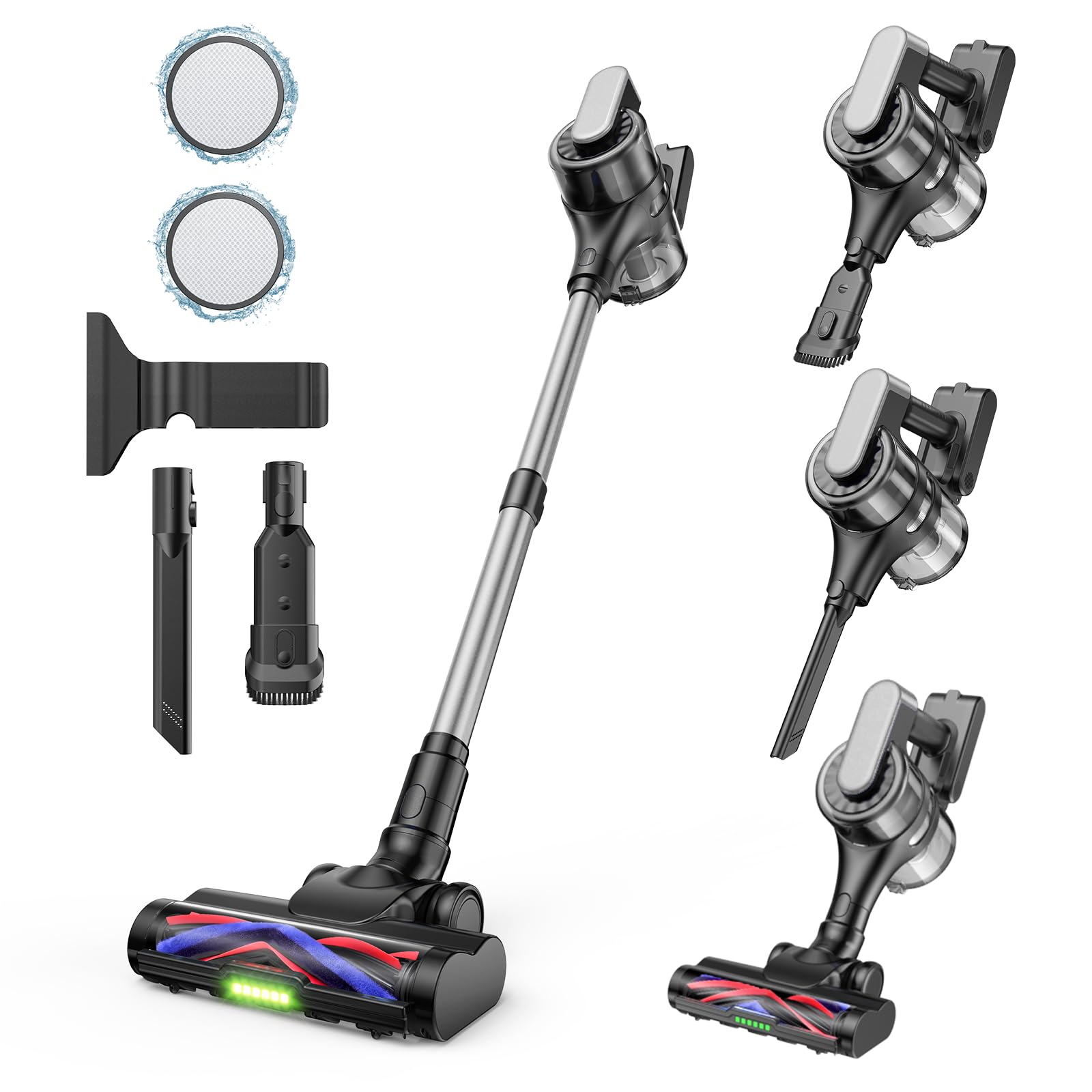 Front. MOOSOO - Lightweight Cordless Vacuum, 36Kpa Powerful Suction, 55 mins runtime, Stick Vacuum for Hard Floor Carpet Pet Hair - Black&Silver.