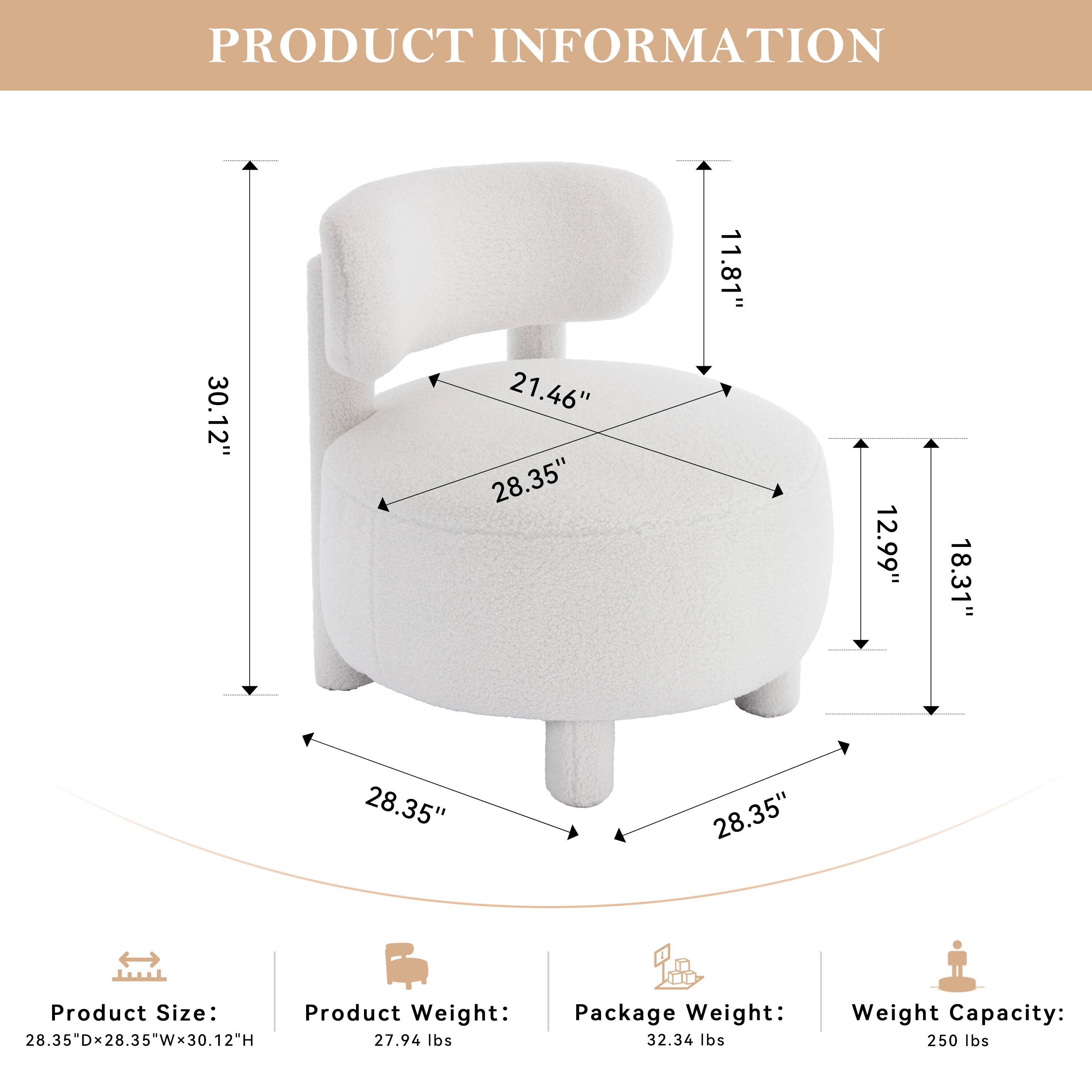 PRODUCT INFORMATION

Product Size: 28.35"D x 28.35"W x 30.12"H

Product Weight: 27.94 lbs

Package Weight: 32.34 lbs

Weight Capacity: 250 lbs