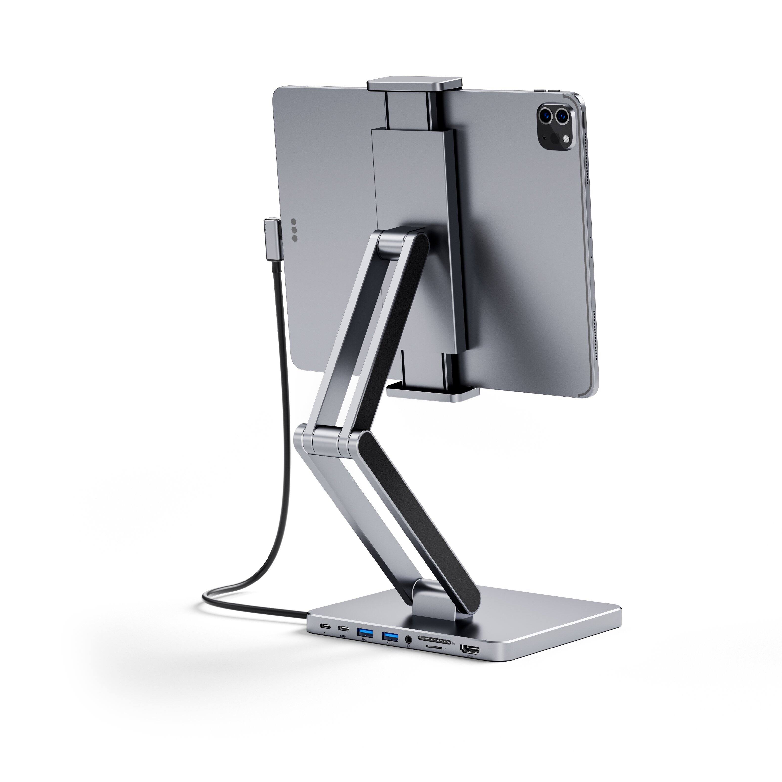 Angle. INVZI - INVZI MagHub 3: 8-in-1 Docking Station Stand for iPad Pro and Tablet - Space Gray.