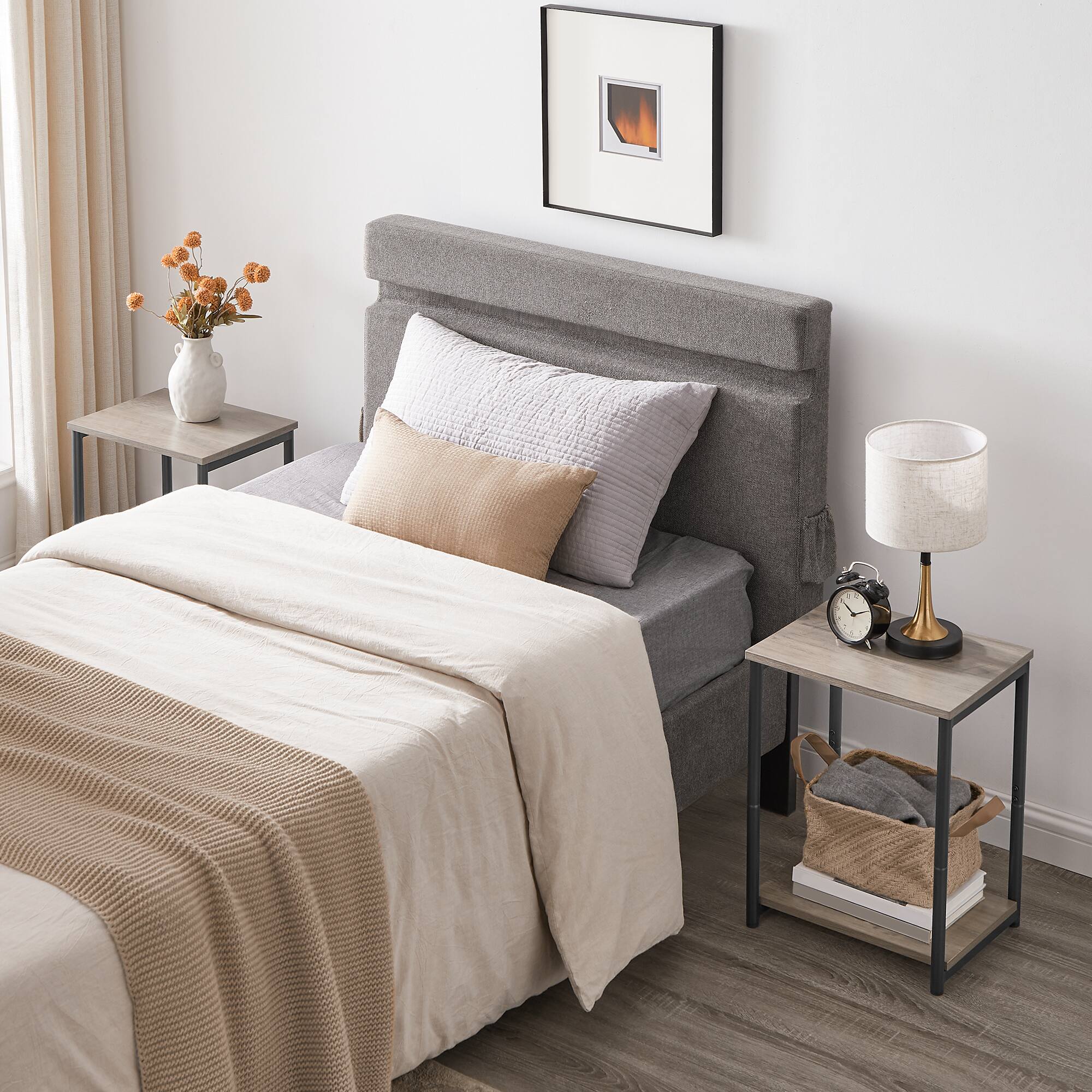 Left. Songmics Home - End Tables Set of 2, Side Tables with Storage Shelf, Slim Night Tables - Greige and Black.