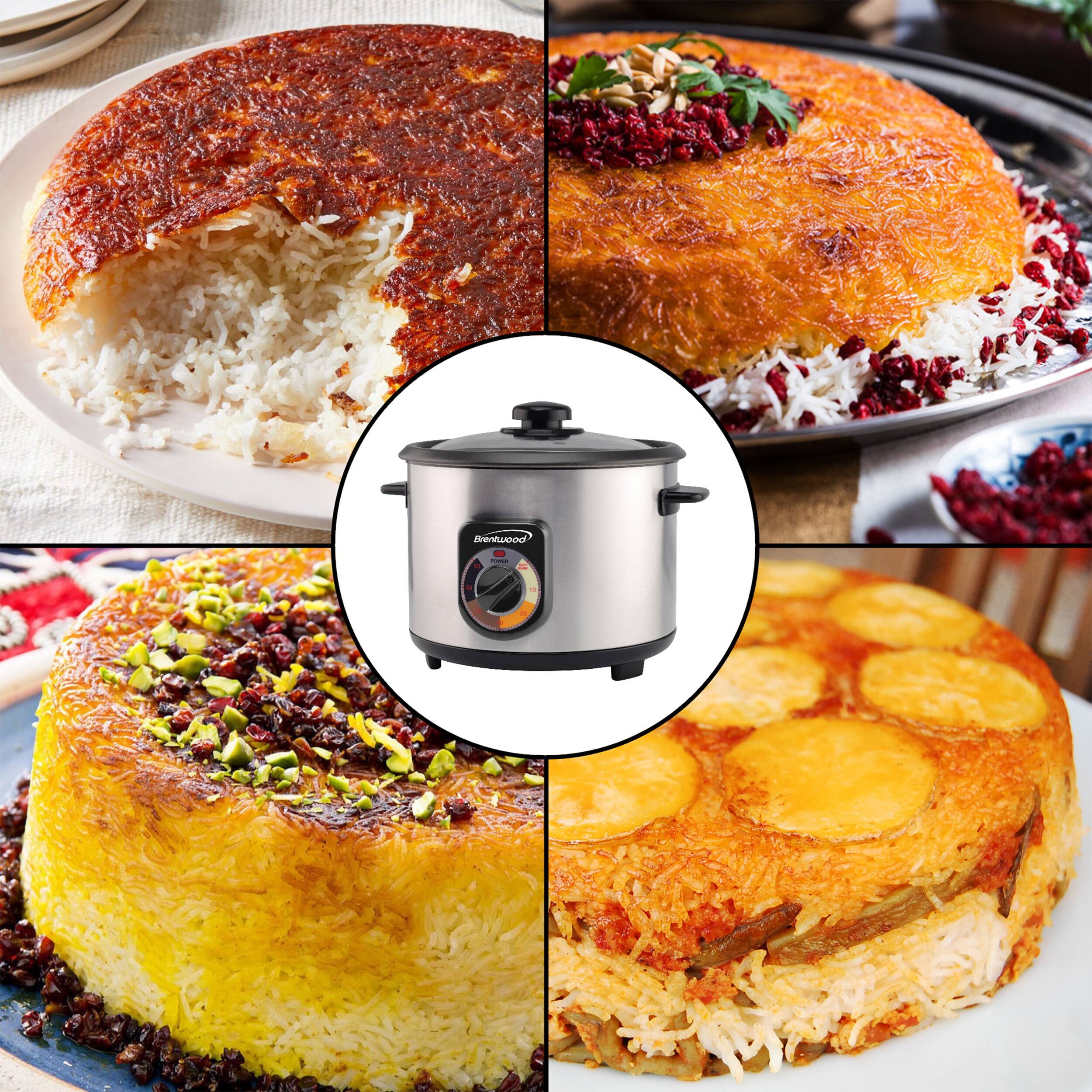 Angle. Brentwood - Brentwood TS-1020S 10-Cup Stainless Steel Crunchy Persian Rice Cooker - Silver.