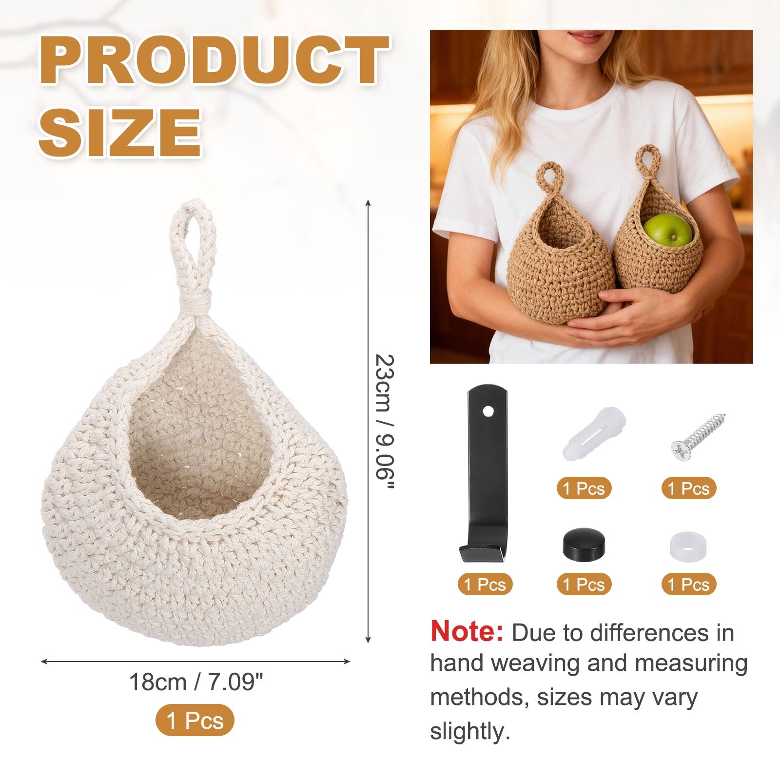 PRODUCT SIZE

23cm / 9.06"  
1 Pcs

18cm / 7.09"  
1 Pcs

Note: Due to differences in hand weaving and measuring methods, sizes may vary slightly.