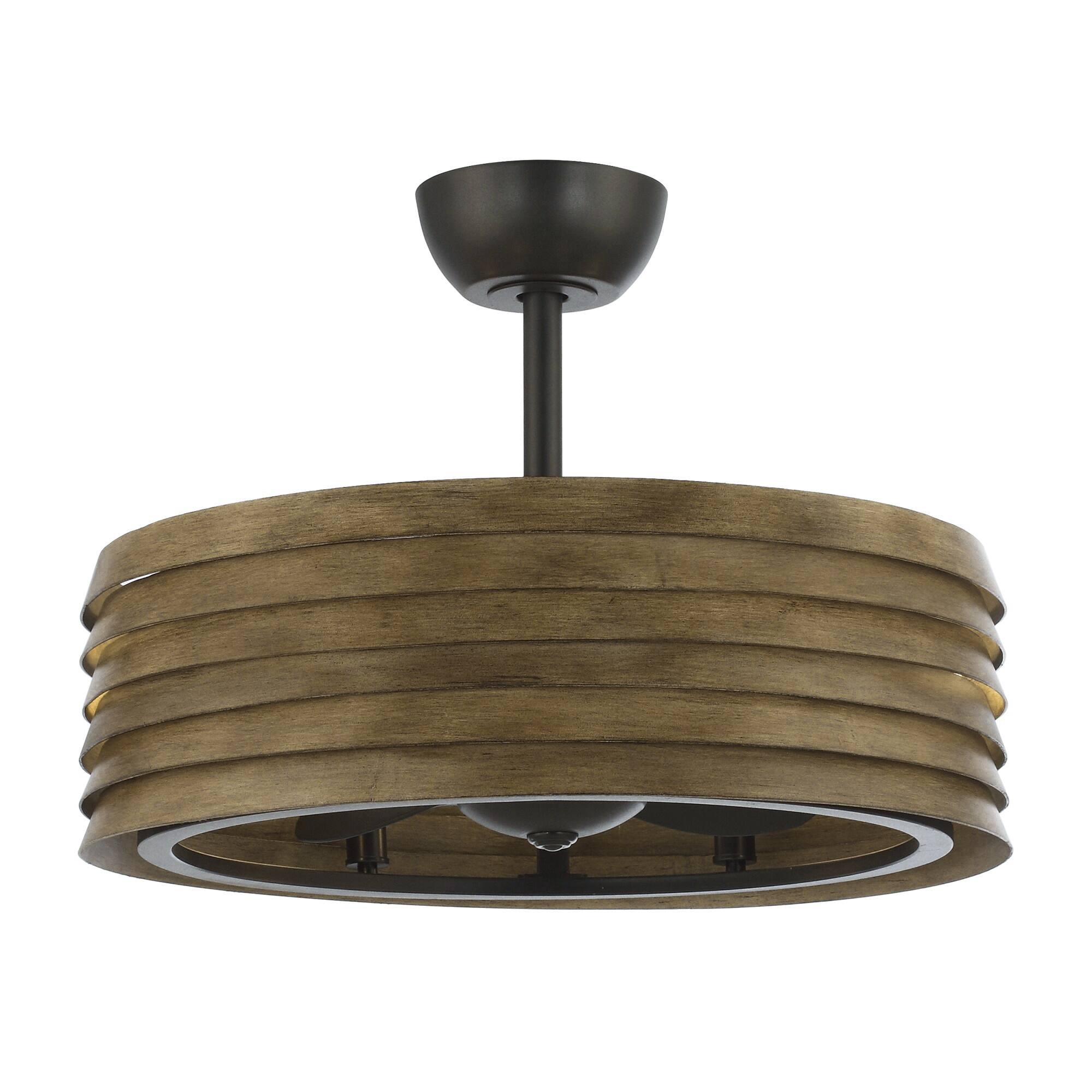 Back. Parrot Uncle - 24" Farmhouse Brown Caged LED Ceiling Fan with Remote Control - Black.