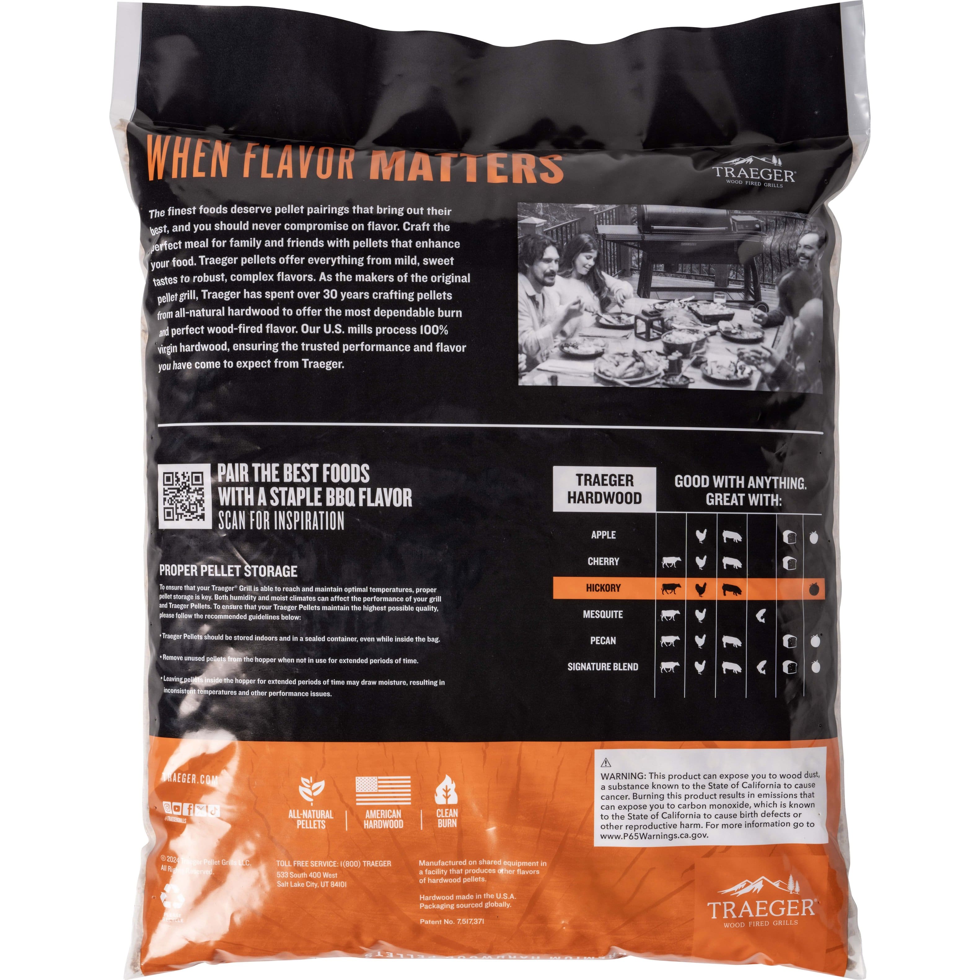 When Flavor Matters, finest foods deserve pellet pairings that bring their full, rich flavors to life. Craft the perfect meal for family and friends with Traeger pellets that enhance food with everything from mild, sweet flavors to robust, complex tastes. Traeger pellets are made from 100% natural hardwood, ensuring the trusted performance and flavor you have come to expect from Traeger. Traeger pairs the best foods with a staple BBQ flavor. Scan for inspiration and discover how Traeger hardwood apple pairs well with any dish. Great with: Proper pellet storage, Traeger grill competitions, and perfect pellet temperatures.