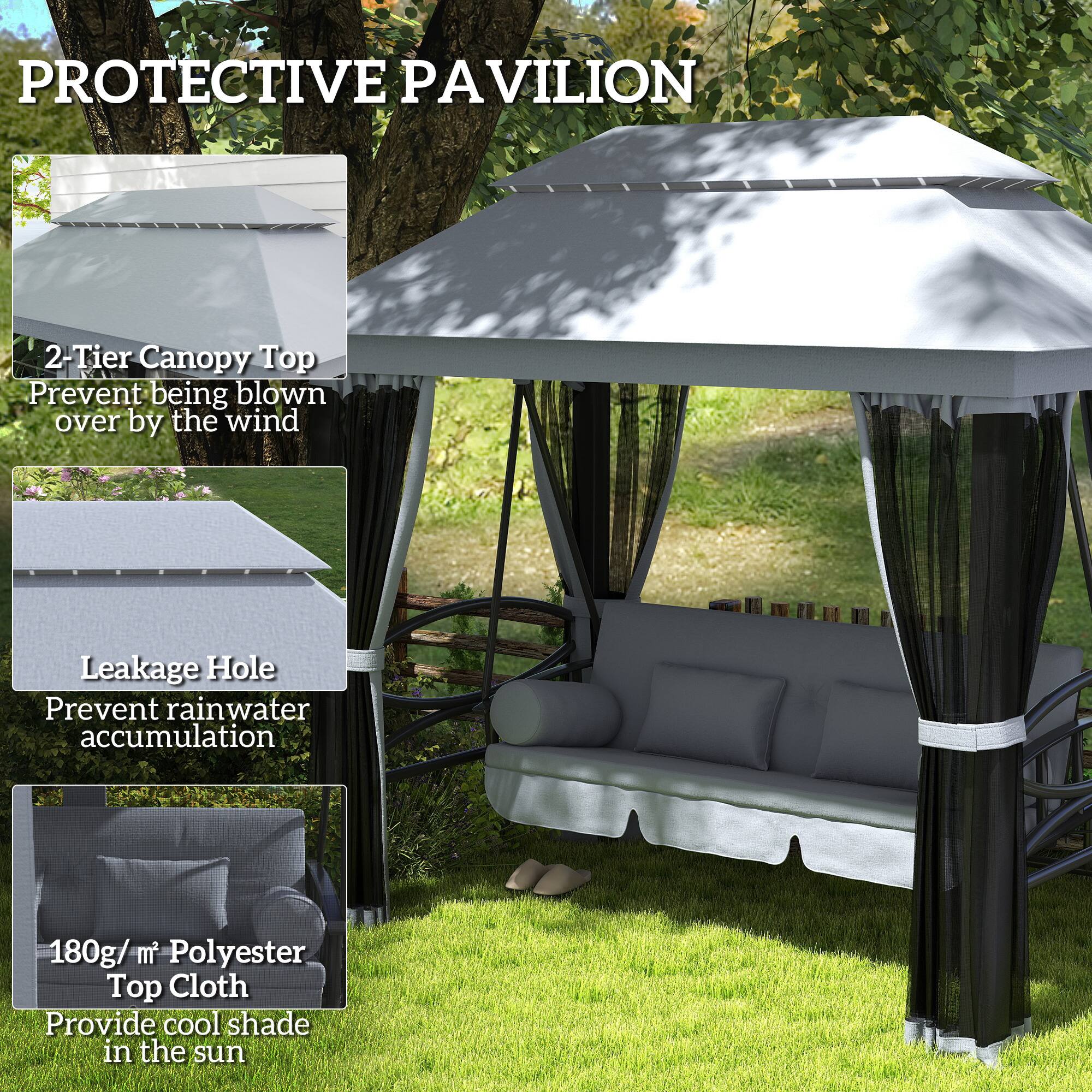 PROTECTIVE PAVILION

2-Tier Canopy Top
Prevent being blown over by the wind

Leakage Hole
Prevent rainwater accumulation

180g/m² Polyester Top Cloth
Provide cool shade in the sun