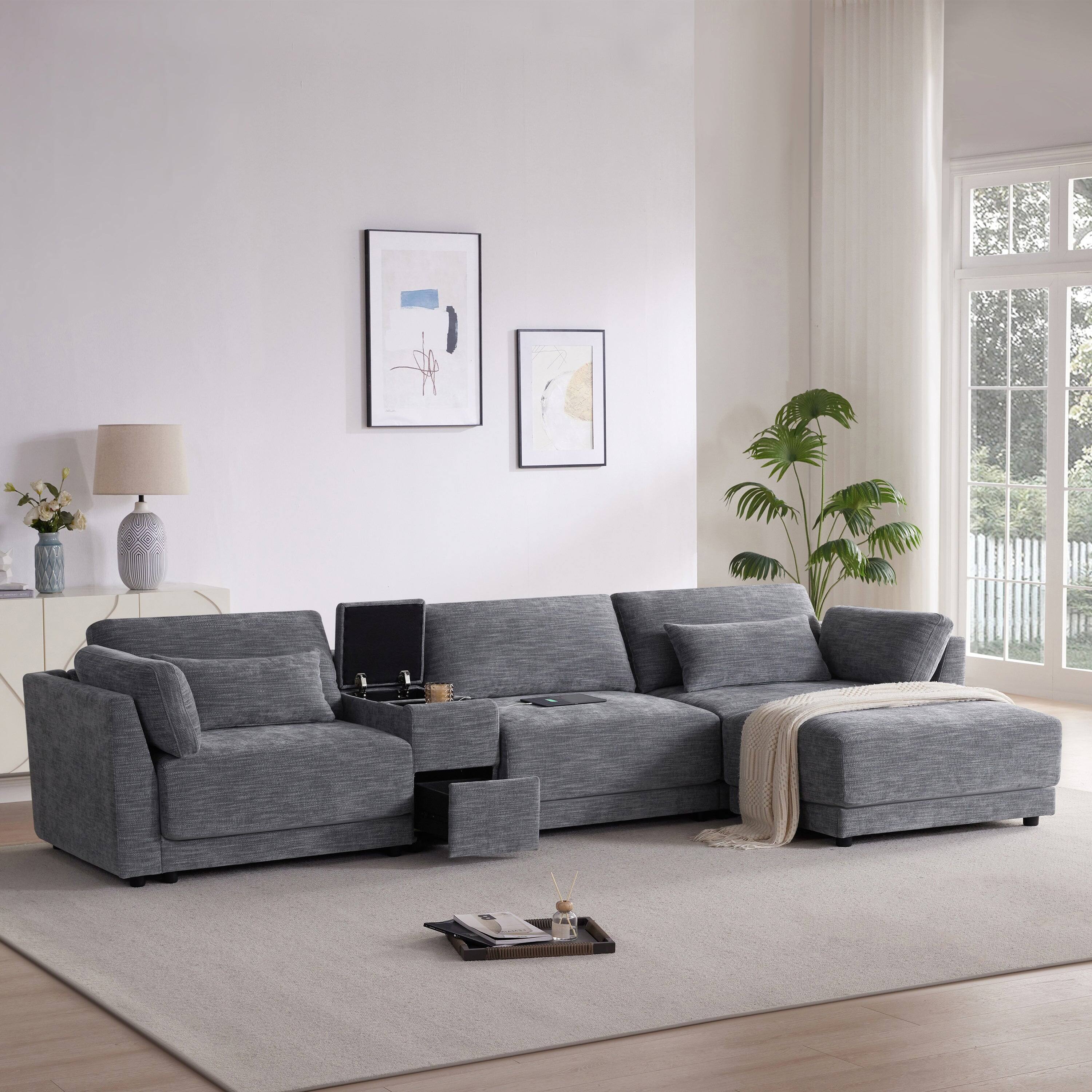 Alt View 1. Boyel Living - L-Shaped Sectional Sofa Multi-Functional Storage Console Wider&Thicker Cushion Gray Chenille - Gray.
