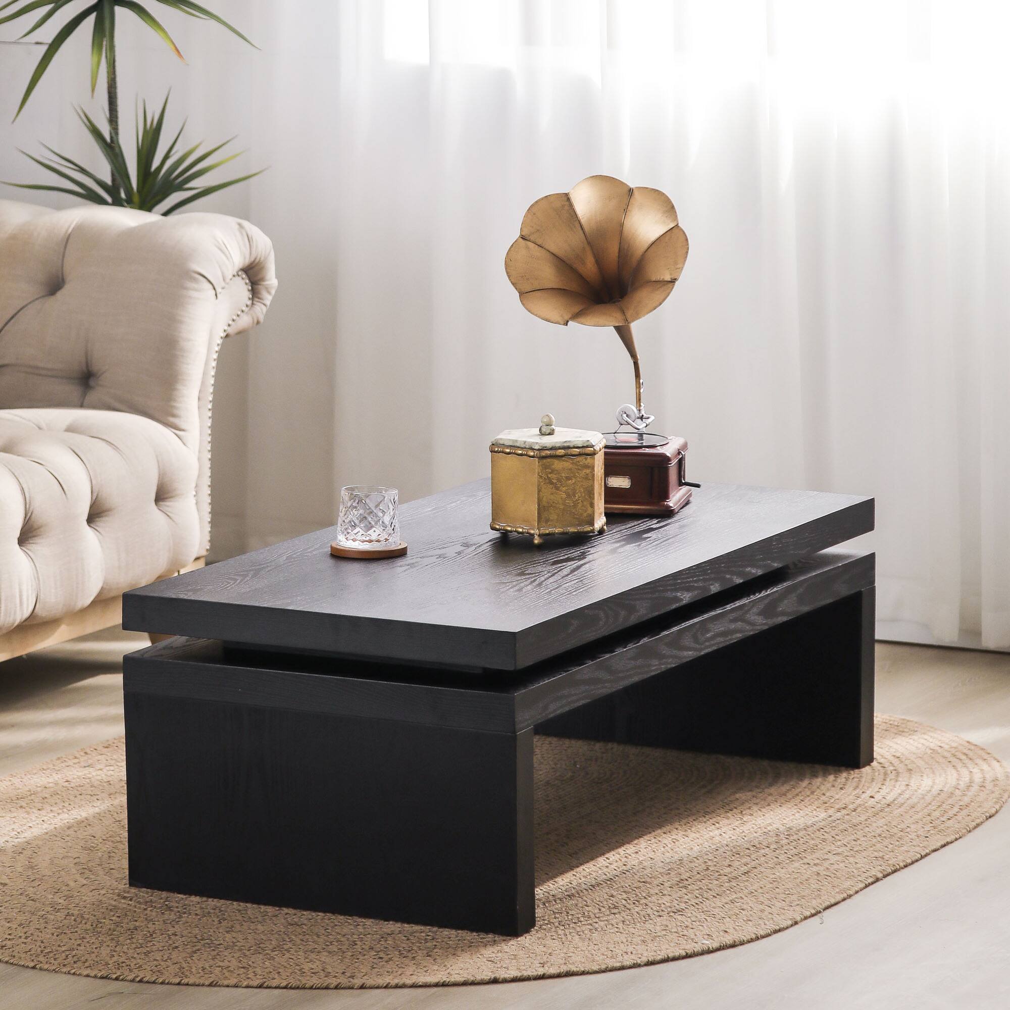 Left. GOODSILO - Contemporary Floating Top Coffee Table with Sleek Design for Modern Living Rooms - Antique Black.