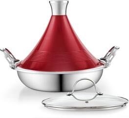Cooks Standard - Multi-Ply Clad Stainless Steel Tagine Set,Die Cast Aluminum Lid+Glass Lid - Red