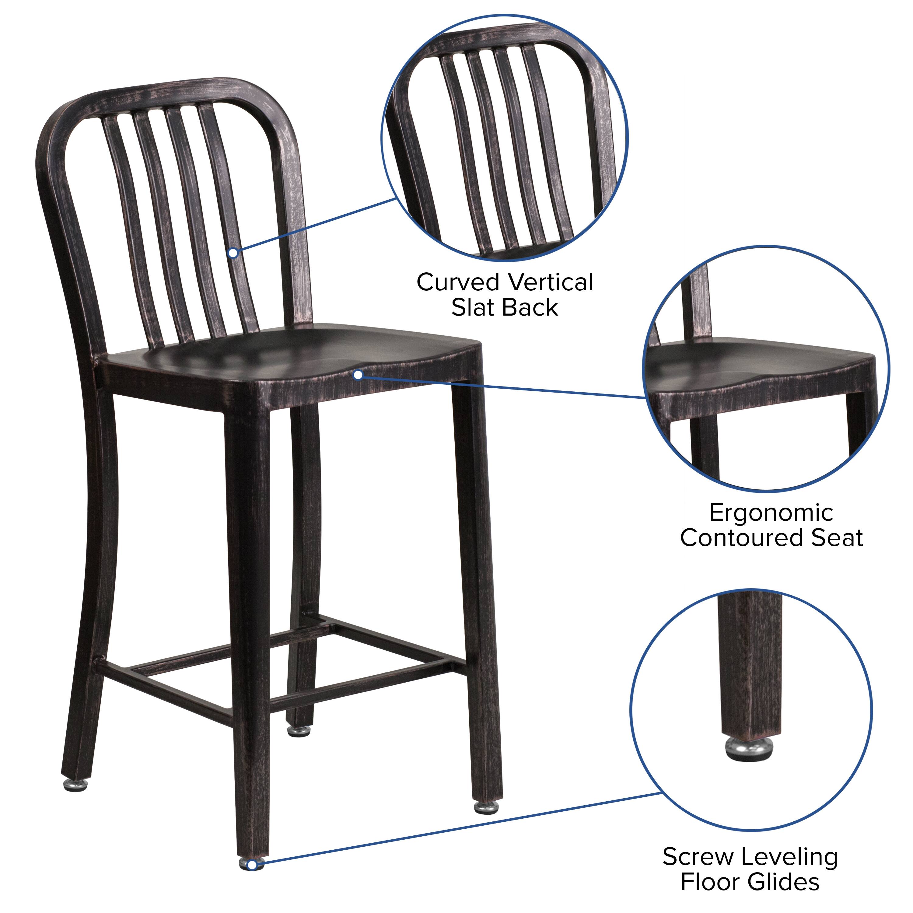 Curved Vertical Slat Back  
Ergonomic Contoured Seat  
Screw Leveling Floor Glides