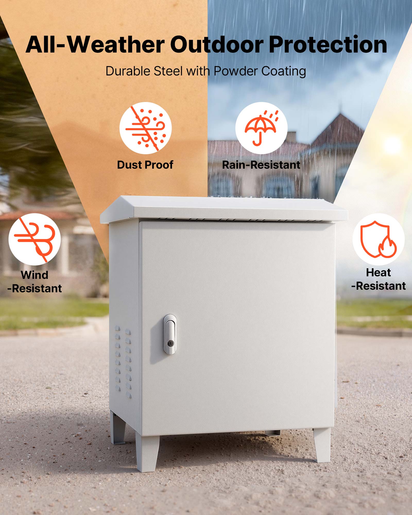 All-Weather Outdoor Protection  
Durable Steel with Powder Coating  
- Dust Proof  
- Rain-Resistant  
- Wind-Resistant  
- Heat-Resistant