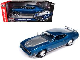 Autoworld - 1971 Ford Mustang Mach 1 Silver Hood Muscle Car Corvette Nationals MCACN American Muscle 1/18 Auto World - Blue Metallic