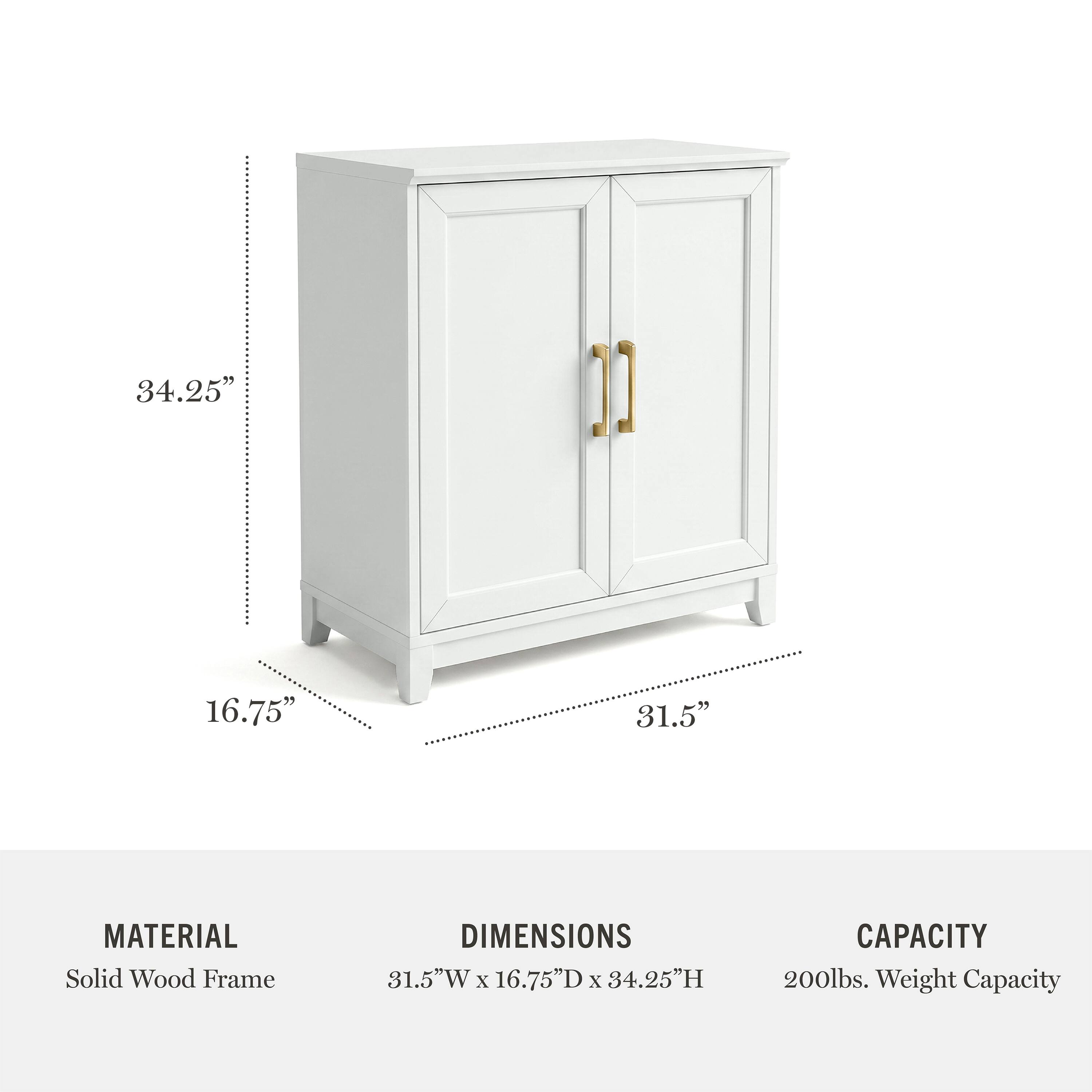 34.25" 16.75" 31.5"  
MATERIAL: Solid Wood Frame  
DIMENSIONS: 31.5"W x 16.75"D x 34.25"H  
CAPACITY: 200lbs. Weight Capacity