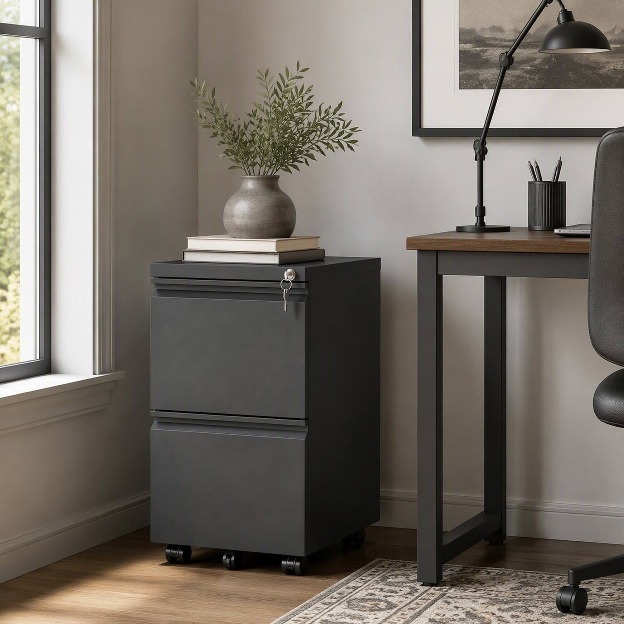 Angle. RYHNUYNE - 2 Drawer Metal  Mobile File Cabinet Rolling File Cabinet with Lock for   Home Office.