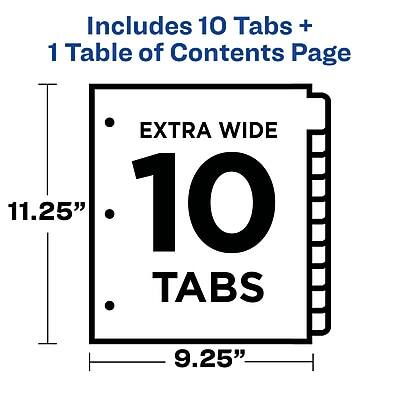 Includes 10 Tabs + 1 Table of Contents Page

EXTRA WIDE 10 TABS

11.25" x 9.25"