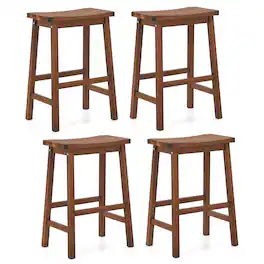 Gymax - Saddle-Seat Counter Height Stools Set of 4 Backless Barstools w/ Curved Seat - Brown