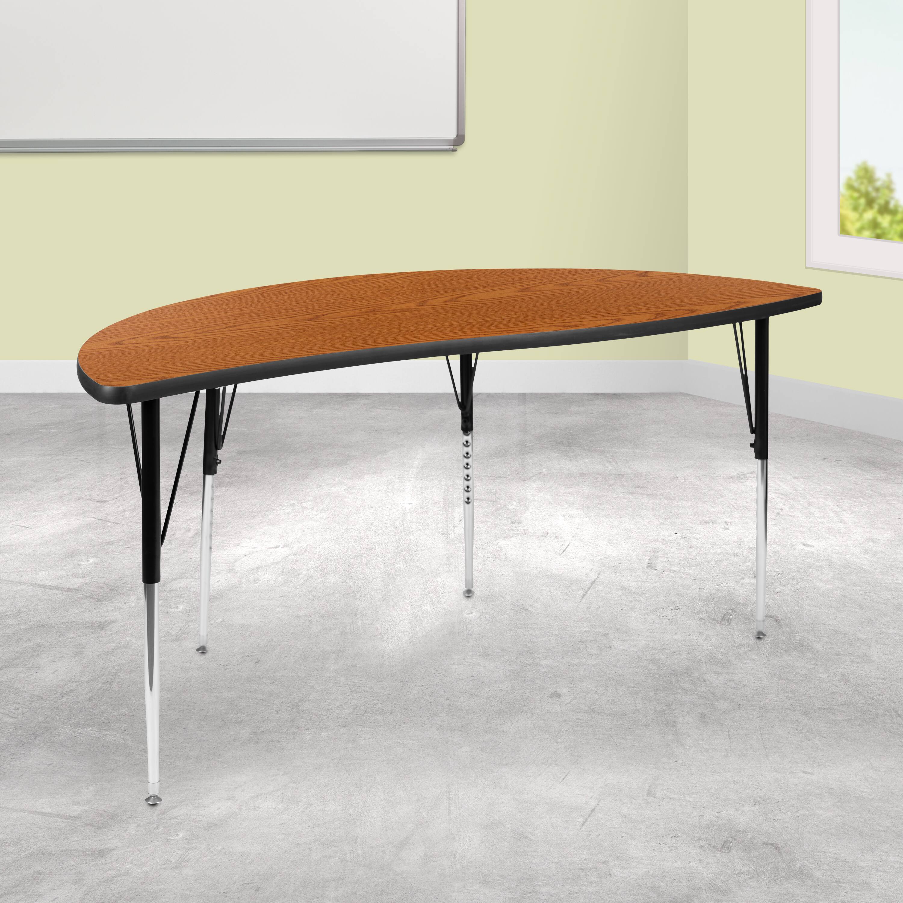 Alt View 1. Emma + Oliver - 60" Half Circle Wave Flexible Collaborative Adjustable Height Activity Table - Oak.