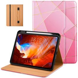 DTTO - Case for iPad Pro 11 Inch M5/M4,Premium Leather Business Folio Stand Cover with Pencil Holder, Auto Wake/Sleep - Abstract Polygons