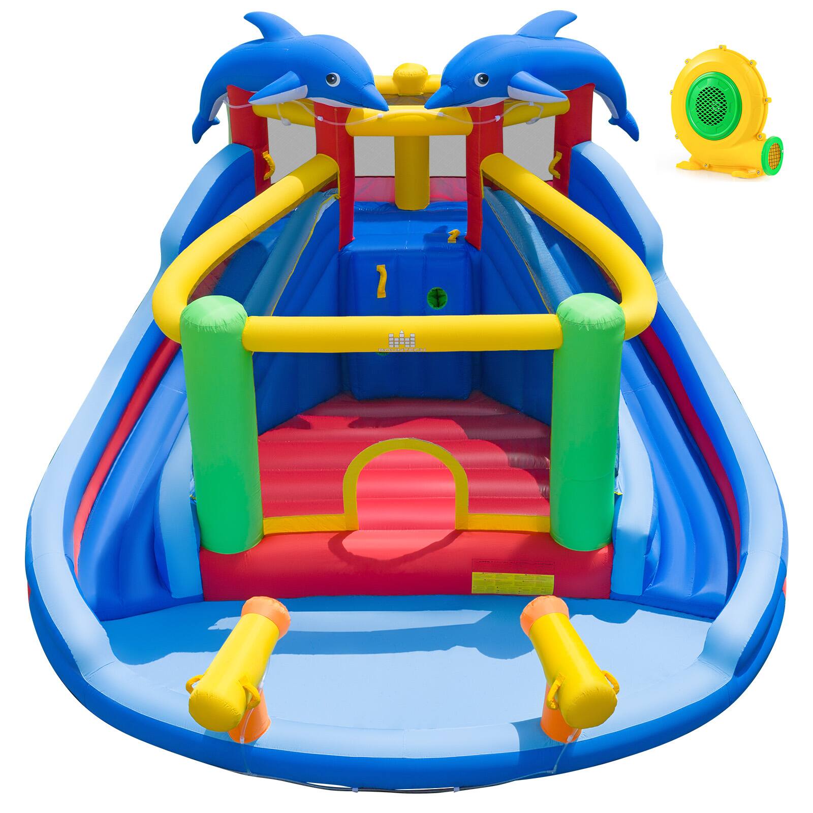 Alt View 9. Costway - Costway Inflatable Water Slide Park with Double Slides, Jumping Area, 680W Blower for Yard - Multicolor.