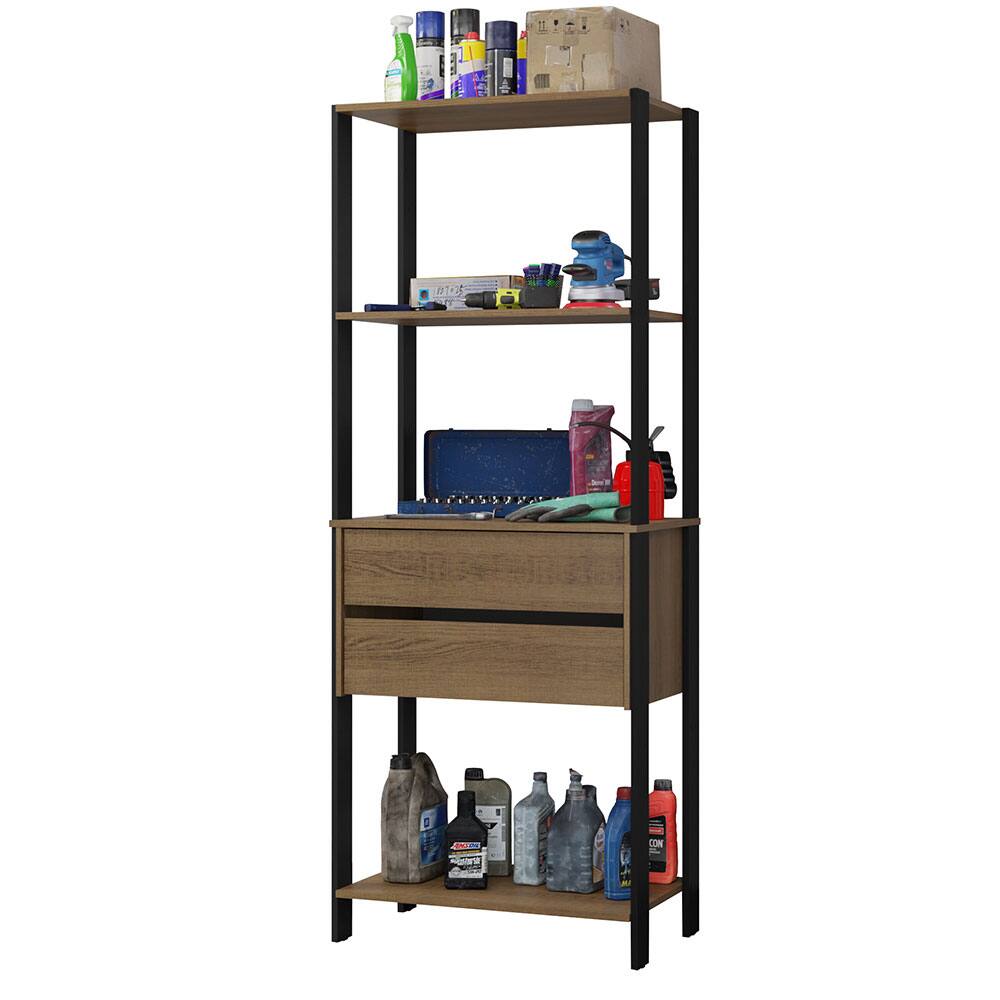 Madesa - Garage Storage Rack with 2 Drawers and Open Shelves 27"L Multiuse Organization Cabinet for Tools - Black/Brown - Brown/Black