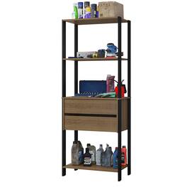 Madesa - Garage Storage Rack with 2 Drawers and Open Shelves 27"L Multiuse Organization Cabinet for Tools - Black/Brown - Brown/Black