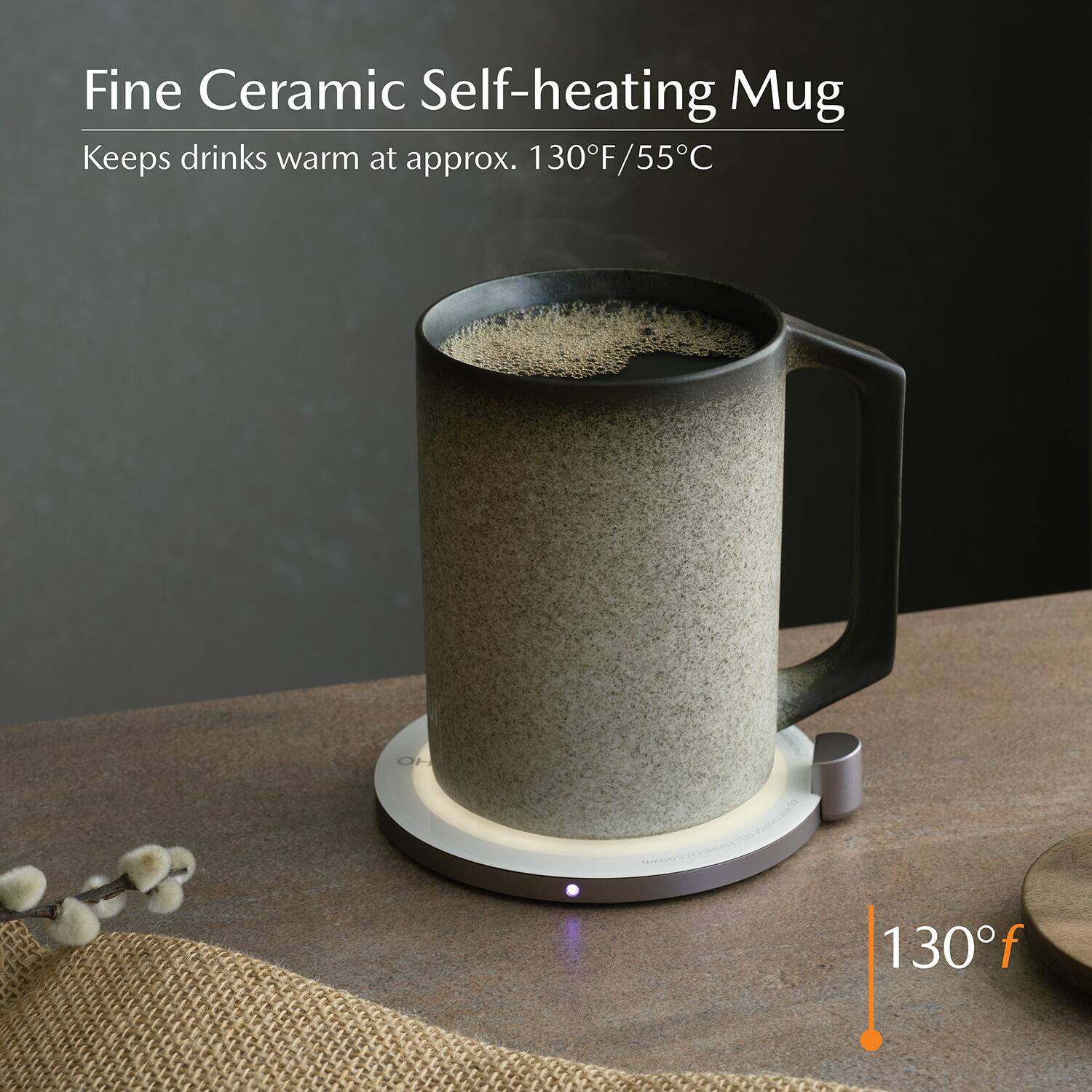 Fine Ceramic Self-heating Mug  
Keeps drinks warm at approx. 130°F/55°C