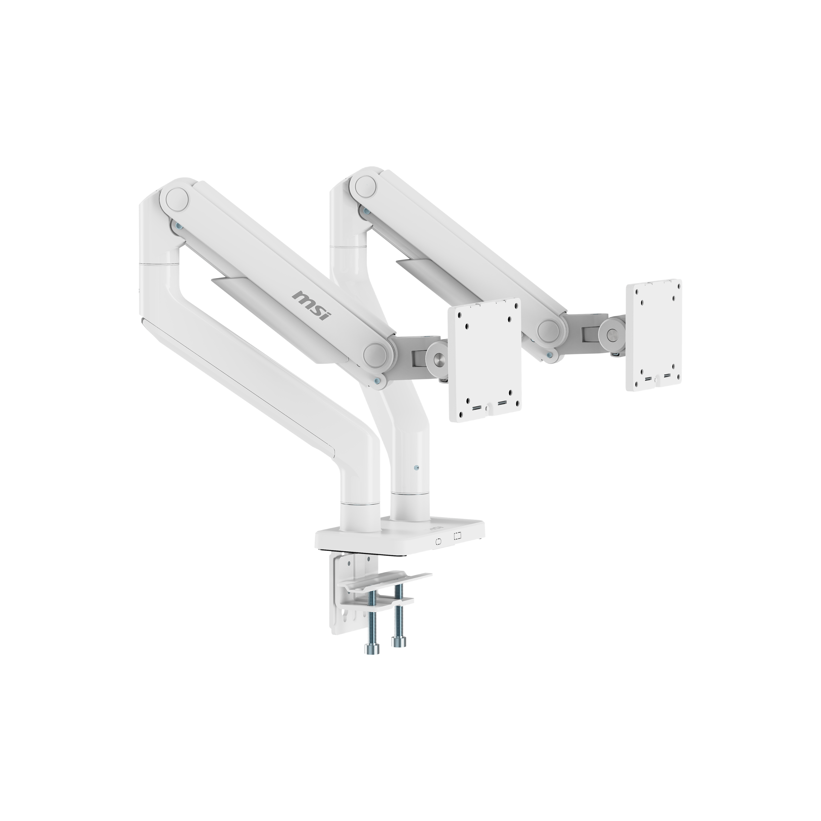 Left. MSI - MSI MPG MT201DW - Dual Monitor Stand, 17-45", VESA, Spring Assisted, 44 lbs, Clamp/Grommet, Black - Matte White.