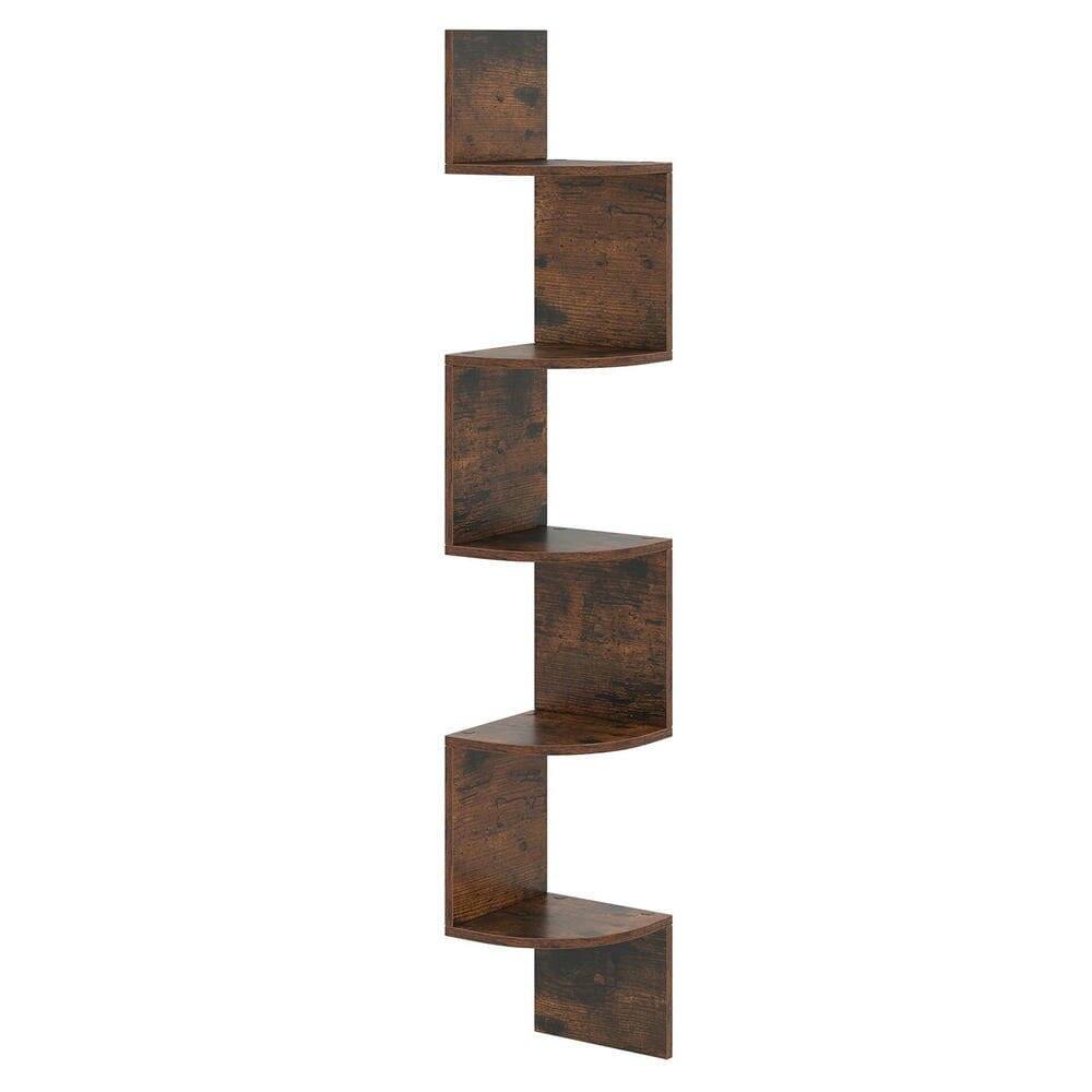 Alt View 4. Kadyn - 5-Tier Corner Shelf - Wall-Mounted Floating Bookshelf, Storage Organizer, Rustic Brown - Brown.