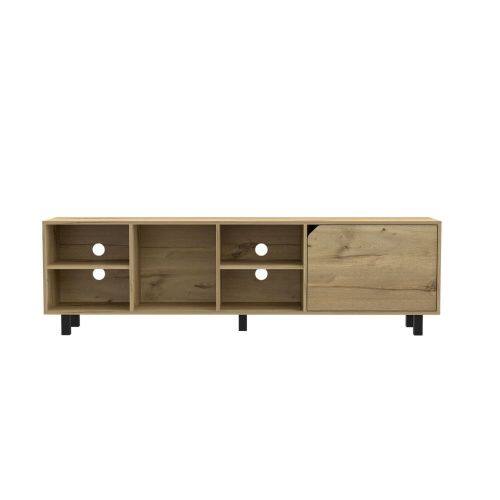 Back. APRILSOUL - Valdivia Tv Stand for TVs up 70 Inch Four Open Shelves Five Legs -Light Oak - Beige.