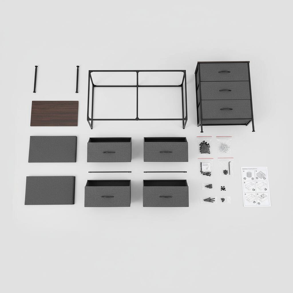 Back. AOITUN - Wide 6-Drawer Fabric Dresser, Gray Horizontal Storage Chest with Wood Top, Closet Organizer for Bedroom - Gray.