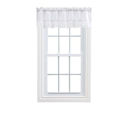 Front. Ellis Curtain - Ellis Stacey 1.5" Rod Pocket High Quality Fabric Solid Color Window Ruffled Filler Valance 54"x13" White - White.