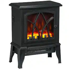 PULUZ - Electric Fireplace Heater, Freestanding Fireplace Stove with Realistic Flames Overheating Protection 750W/1500W - Black