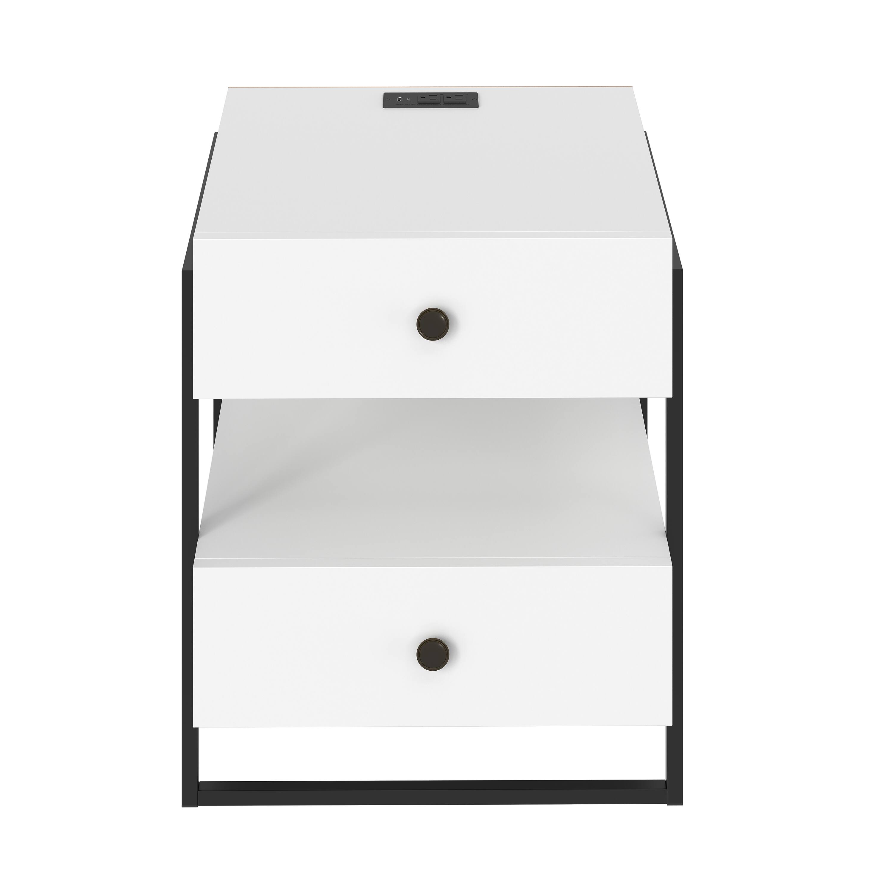 Alt View 2. Boyd Sleep - Pesaro Modern Two Drawer Nightstand with USB Charging Ports, Metal Frame - White.