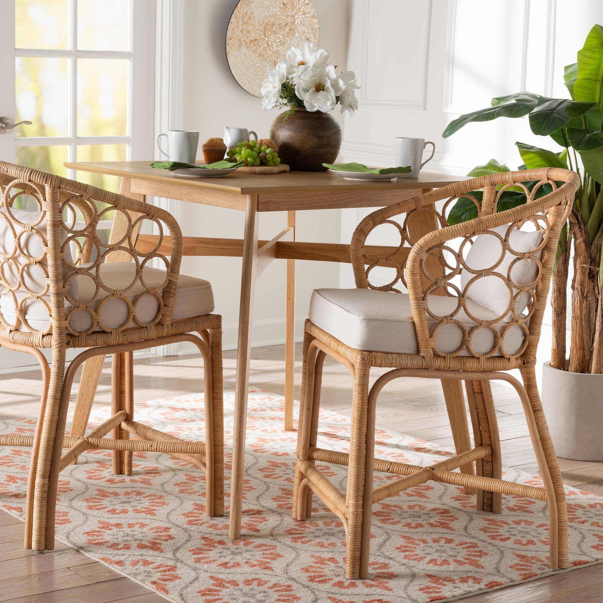 Alt View 4. bali & pari - Prisca Natural Rattan Counter Stool with Bubble Frame - Handwoven Wicker Accent Stool with Removable Cushions - Light Honey.