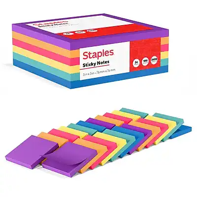 GL 00 Staples Sticky Notes
3in x 3in
76 mm x 76 mm
100 sheets
2400 sheets