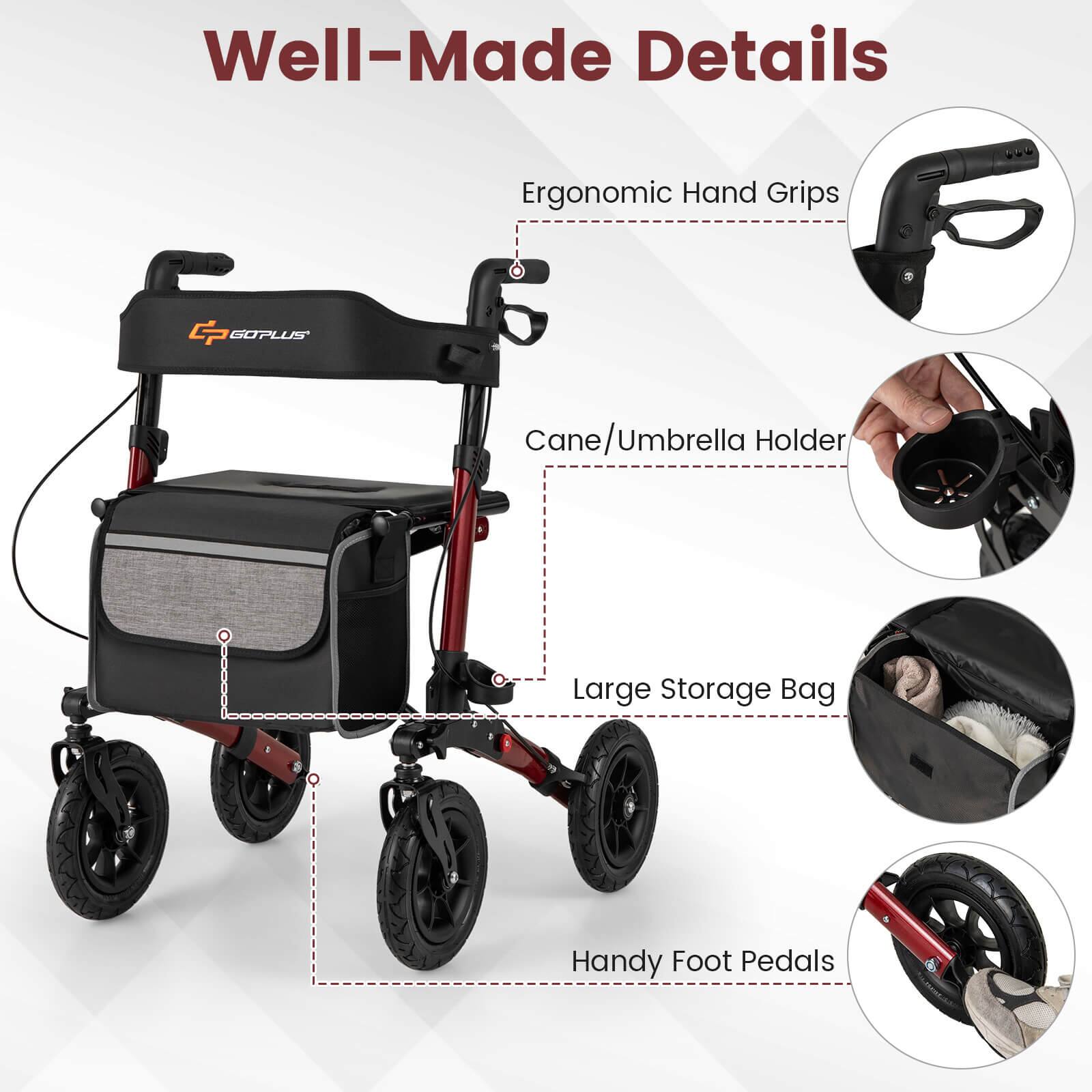 Well-Made Details: Ergonomic Hand Grips, Cane/Umbrella Holder, Large Storage Bag, Handy Foot Pedals