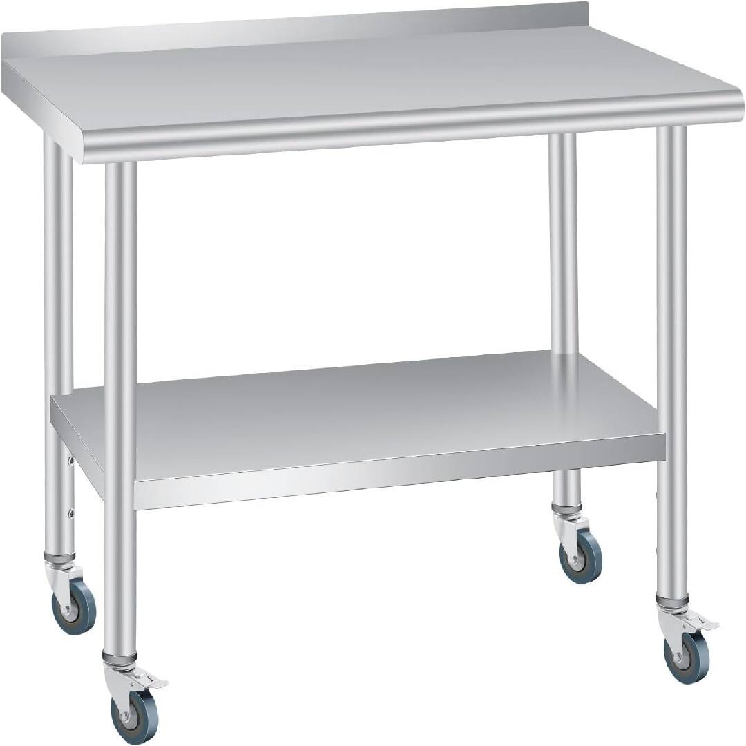 Front. Acekool - Kitchen Table Stainless Steel Table Commercial Prep Work Table for Dining Room, Home Office, Living Room - Multiple colors.