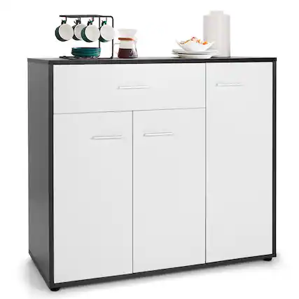 Front. Costway - Costway 3-Door Buffet Sideboard Kitchen Storage Cabinet Console Cupboard w/Drawer - Black,White.