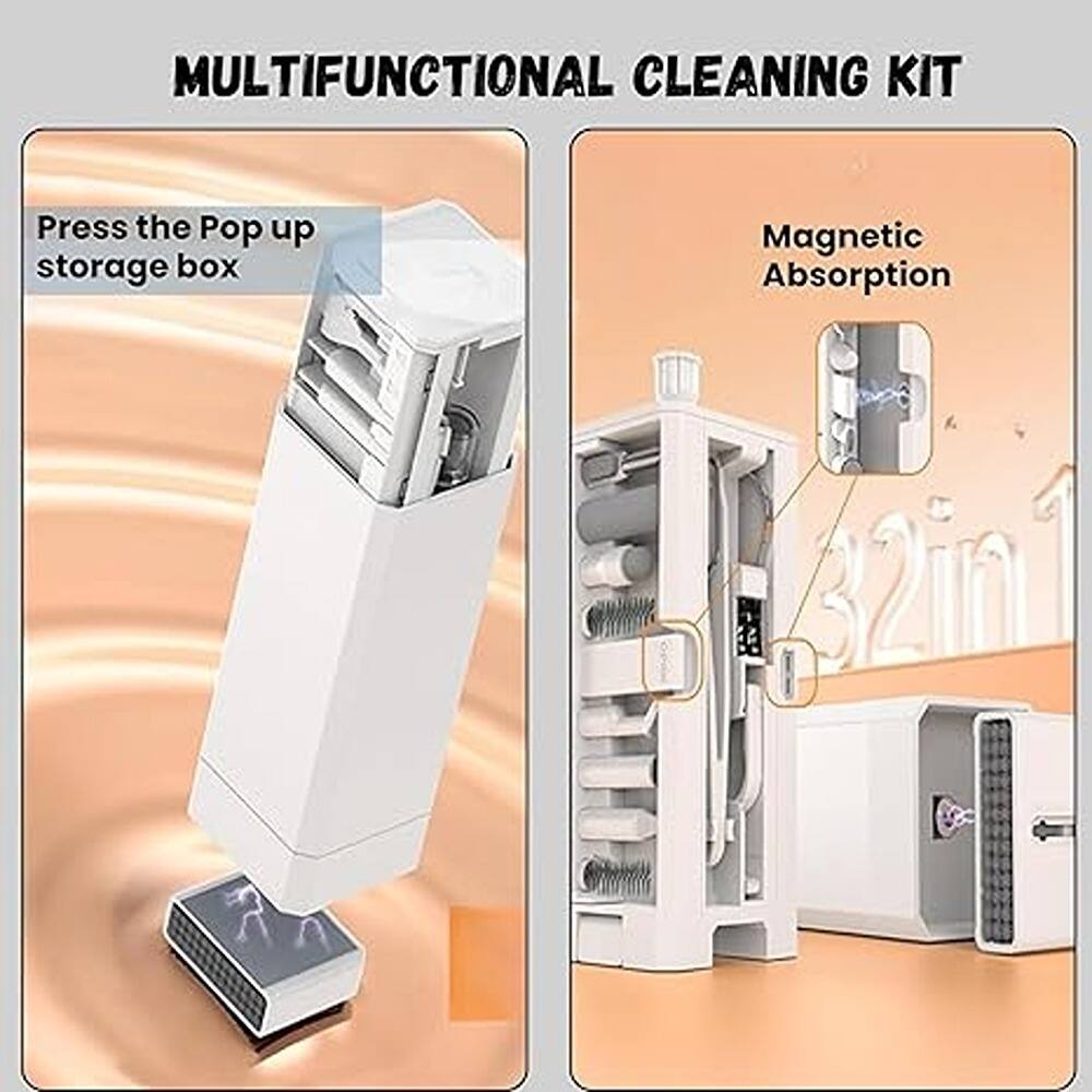 MULTIFUNCTIONAL CLEANING KIT

Press the Pop up storage box

Magnetic Absorption

32in